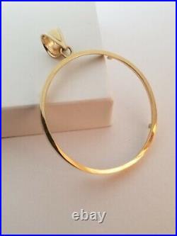 14k Real Solid Yellow Gold 4 Prong 50 Pesos Coin Bezel-Frame