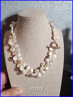 14k SOLID YELLOW GOLD NECKLACE NATURAL COIN PEARLS 17