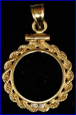 14k Solid Gold 1/20 Panda Screw Top Rope Coin Bezel Frame New