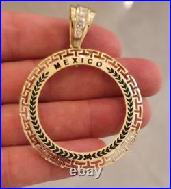 14k Solid Gold 4 Prongs 50 Pesos Greek Mexico Coin Bezel-Frame For Necklace 14k Solid Gold 4 Prongs 50 Pesos Greek Mexico Coin Bezel-Frame For Necklace
