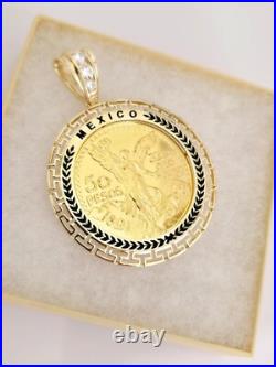 14k Solid Gold 4 Prongs 50 Pesos Greek Mexico Coin Bezel-Frame For Necklace 14k Solid Gold 4 Prongs 50 Pesos Greek Mexico Coin Bezel-Frame For Necklace