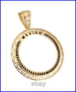 14k Solid Gold 4 Prongs 50 Pesos Greek Mexico Coin Bezel-Frame For Necklace 14k Solid Gold 4 Prongs 50 Pesos Greek Mexico Coin Bezel-Frame For Necklace