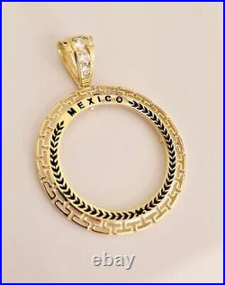 14k Solid Gold 4 Prongs 50 Pesos Greek Mexico Coin Bezel-Frame For Necklace 14k Solid Gold 4 Prongs 50 Pesos Greek Mexico Coin Bezel-Frame For Necklace