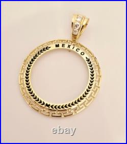 14k Solid Gold 4 Prongs 50 Pesos Greek Mexico Coin Bezel-Frame For Necklace 14k Solid Gold 4 Prongs 50 Pesos Greek Mexico Coin Bezel-Frame For Necklace