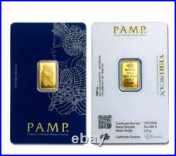 14k Solid Gold 6 Prong Bezel frame 2.5 gram Pamp Suisse lady Fortuna Gold Bar