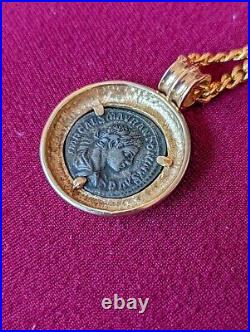14k Solid Gold Ancient Roman Coin Necklace Pendant 12.4G Free 24in Vermeil Chain