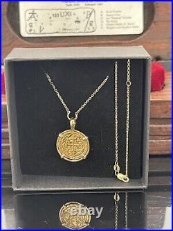 14k Solid Gold Atocha Coin Pendant With 14k Gold Adjustable Chain 16 Or 18