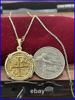 14k Solid Gold Atocha Coin Pendant With 14k Gold Adjustable Chain 16 Or 18
