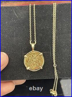 14k Solid Gold Atocha Coin Pendant With 14k Gold Adjustable Chain 16 Or 18
