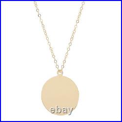 14k Solid Gold Coin Pendant Necklace/ Disc Necklace /22 inches. Adjustable