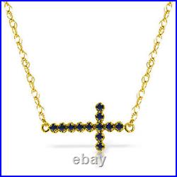 14k. Solid Gold Cross Necklace With Natural Sapphires