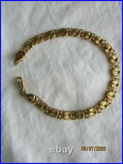 14k Solid Gold Diamond Cut Floral Coin Link Tennis Bracelet 7.5