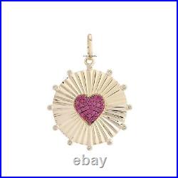 14k Solid Gold Diamond Fluted Heart Charm 14k Yellow Gold Ruby Heart Pendant