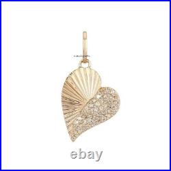 14k Solid Gold Diamond Fluted Heart Pendant 14k Yellow Gold Diamond Fluted Charm