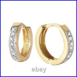 14k. Solid Gold Hoop Huggie Earring With Diamonds