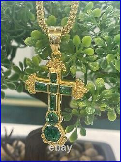 14k Solid Gold Hydro Emerald Cross Pendant