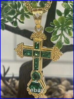 14k Solid Gold Hydro Emerald Cross Pendant