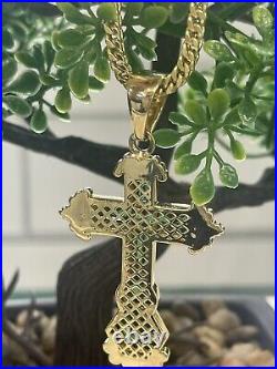 14k Solid Gold Hydro Emerald Cross Pendant