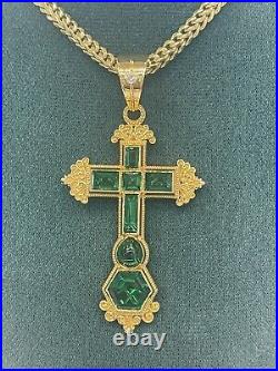 14k Solid Gold Hydro Emerald Cross Pendant