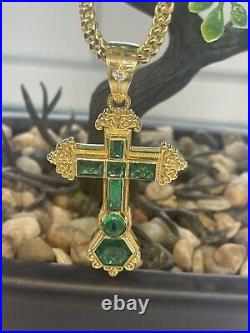 14k Solid Gold Hydro Emerald Cross Pendant