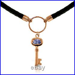 14k. Solid Gold & Leather Key Necklace With Tanzanite
