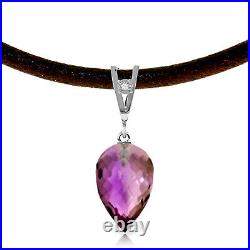 14k. Solid Gold & Leather Necklace With Diamond & Briolette Drop Amethyst