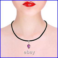 14k. Solid Gold & Leather Necklace With Diamond & Briolette Drop Amethyst