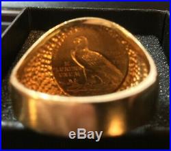 14k Solid Gold Men's Ring with 1912 $2.50 Dollar Gold Indian Coin