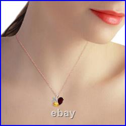 14k. Solid Gold Modern Heart Necklace Combination Of Garnet, Citrine & Diamonds