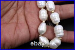 14k Solid Gold Natural South Sea Ringed Pearl Strand Necklace 16