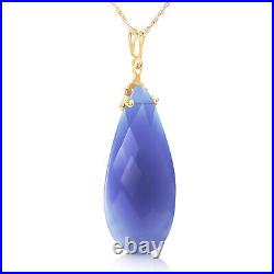 14k. Solid Gold Necklace With Briolette 31x16 MM Deep Blue Chalcedony