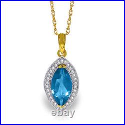 14k. Solid Gold Necklace With Natural Diamonds & Blue Topaz