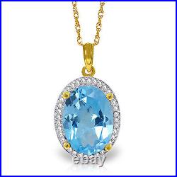 14k. Solid Gold Necklace With Natural Diamonds & Blue Topaz