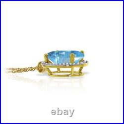 14k. Solid Gold Necklace With Natural Diamonds & Blue Topaz