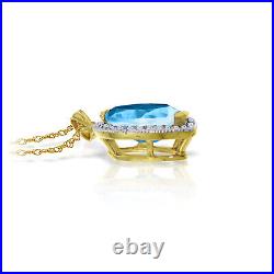 14k. Solid Gold Necklace With Natural Diamonds & Blue Topaz