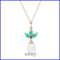 14k. Solid Gold Necklace With Pearl & Emeralds