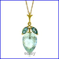 14k. Solid Gold Necklace With Pointy Briolette Drop Blue Topaz