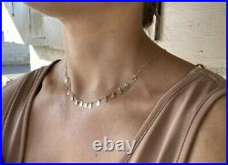 14k Solid Gold Small Coin Choker Necklace. Small Disc Choker. Adjustable