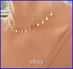 14k Solid Gold Small Coin Choker Necklace. Small Disc Choker. Adjustable