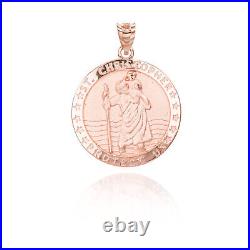 14k Solid Gold St. Saint Christopher Protect Us Star Coin Pendant Necklace
