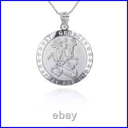 14k Solid Gold St. Saint George Pray for Us Round Star Coin Pendant Necklace