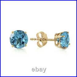 14k. Solid Gold Stud Earrings With Natural Blue Topaz