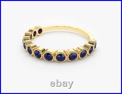 14k Solid Gold Wedding Half Band Ring, Blue Sapphire Stacking Gift For Ring