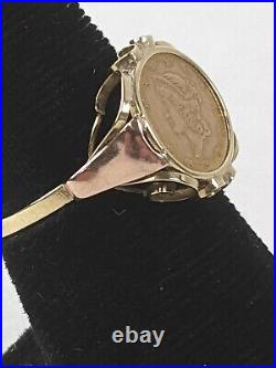 14k Solid Yellow Gold 1853 $1 United States 22k Gold Coin Ring Size 8