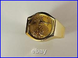 14k Solid Yellow Gold 20 MM Coin Ring Mounting only to fit 1/10oz US COIN