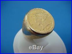 14k Solid Yellow Gold 2 1/2 Dollar Coin Men`s Ring 21.8 Grams, Size 7.25