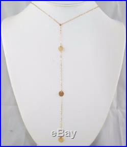 14k Solid Yellow Gold Coin Lariat Necklace/ Y Necklace