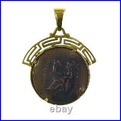 14k Solid Yellow Gold Greek key Design & Alexander the Great Silver Coin Pendant