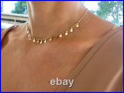 14k Solid Yellow Gold Necklace. Small Coin Choker. Small Disc Choker Necklace. A