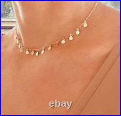 14k Solid Yellow Gold Necklace. Small Coin Choker. Small Disc Choker Necklace. A